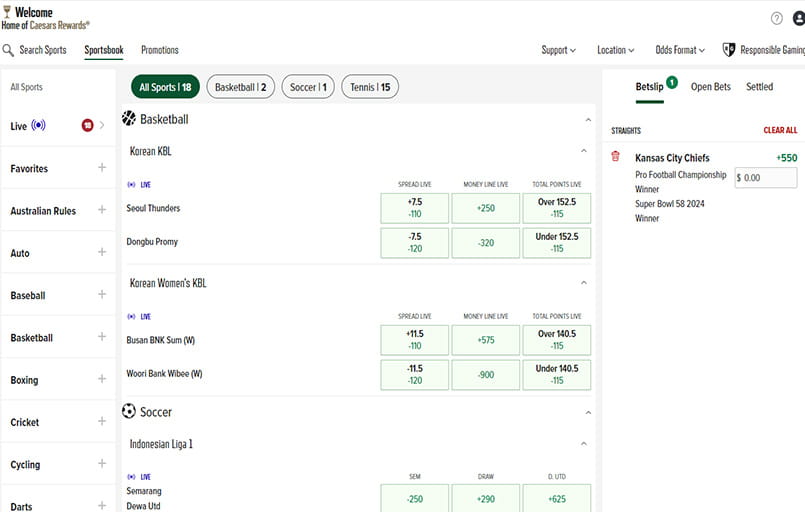 The Caesars live interface.